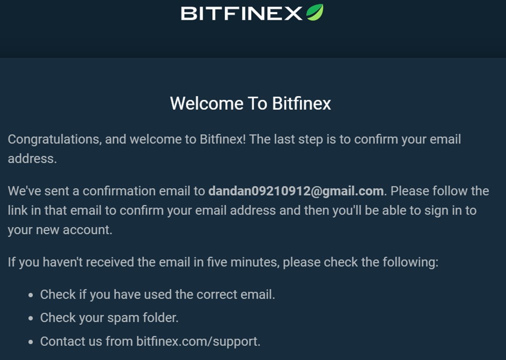 Bitfinexの登録画面