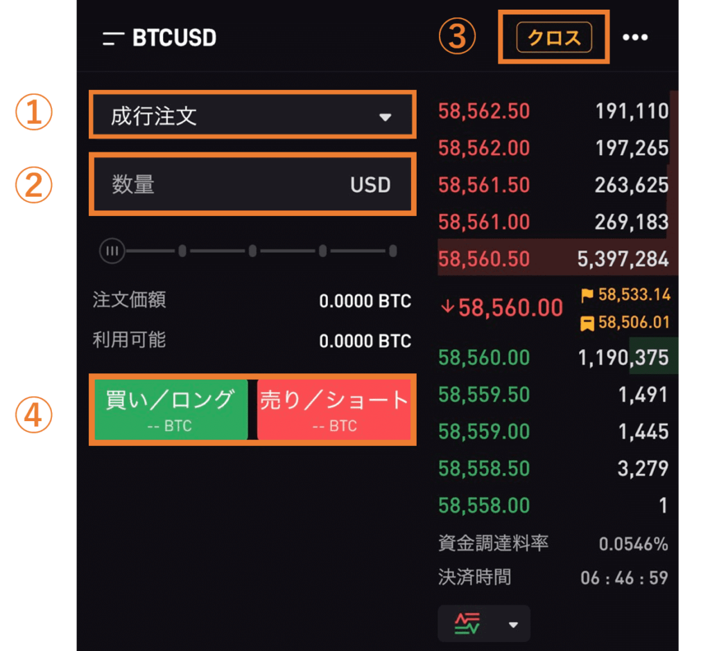 インバース無期限契約の成行注文のやり方【アプリ】